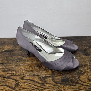 Nina New York Satin Peep Toe Pumps Heels Sz 7 Formal Party Special Occasion Gray